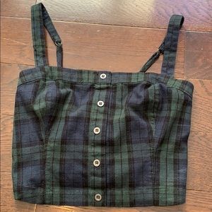 plaid straight neck cropped tank